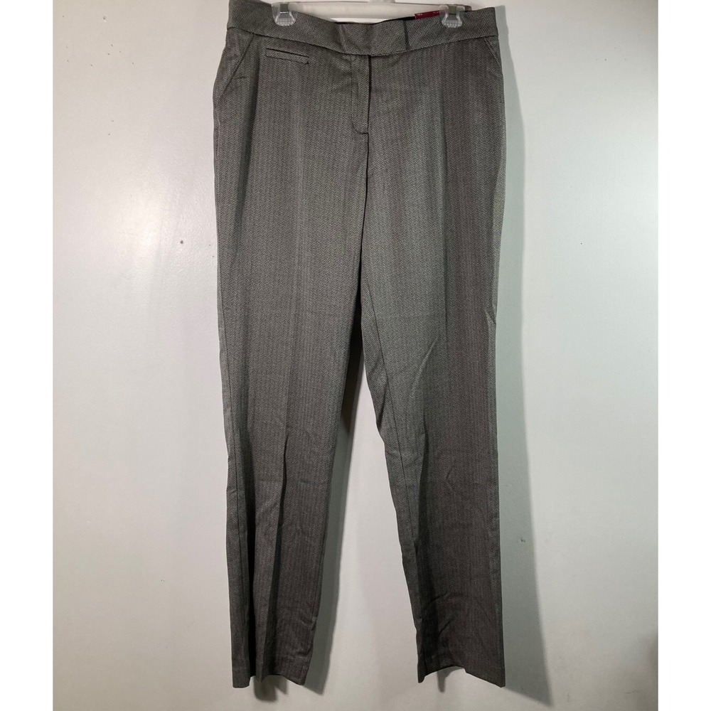 Womens Investments Chevron Dress Pants Straight Leg Black‎ White 12L NWT